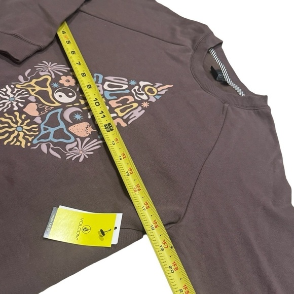 NEW Volcom Truly Stokin' Boyfriend Crew Sweatshirt Brown Yellow Girl's Size M - Picture 5 of 6